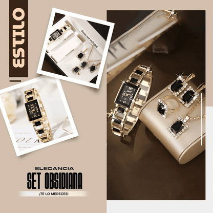 SET OBSIDIANA (Collar, aretes, reloj, anillo)