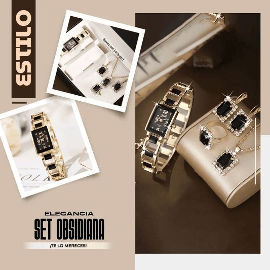 SET OBSIDIANA (Collar, aretes, reloj, anillo)