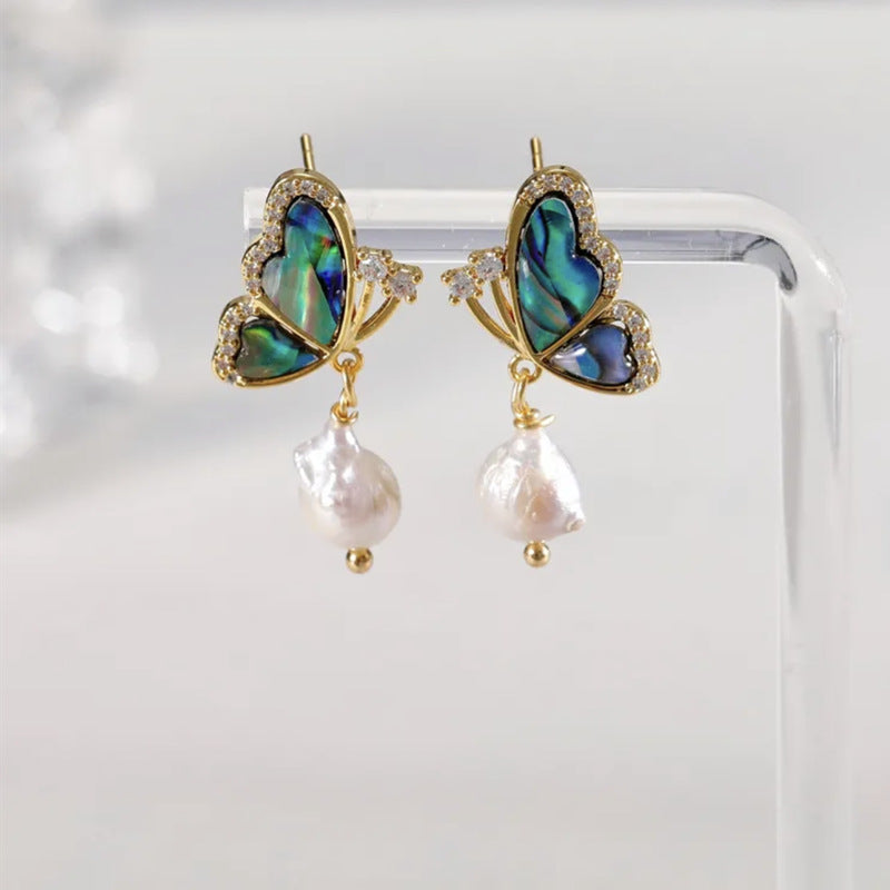 JOYERÍA EXCLUSIVA! ARETES EN BAÑO DE ORO MARIPOSA NACAR Y PERLA 🦋