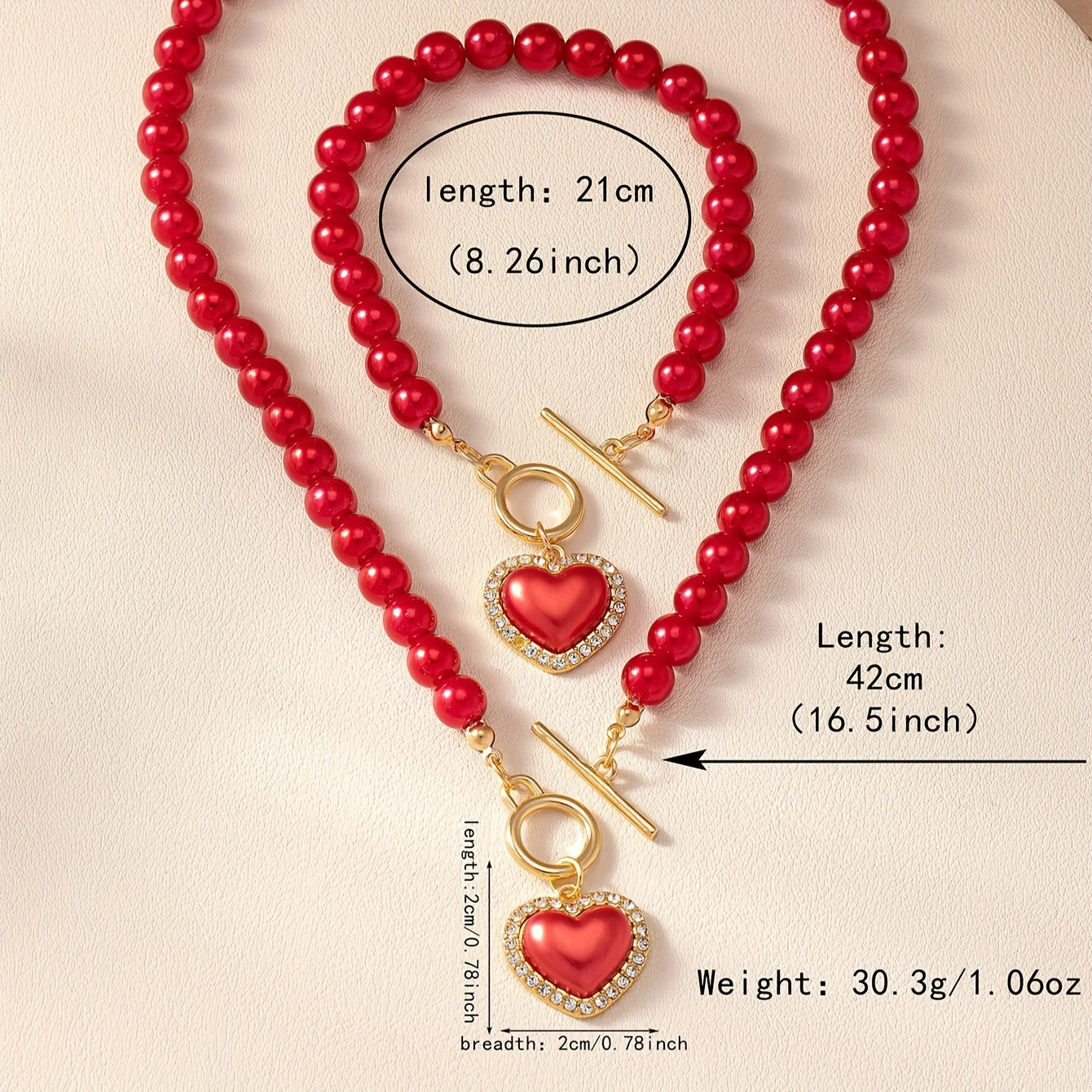 COLECCION EXCLUSIVA! SET DE COLLAR Y BRAZALETE DE PERLAS ROJAS LOVE