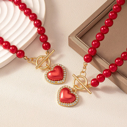 COLECCION EXCLUSIVA! SET DE COLLAR Y BRAZALETE DE PERLAS ROJAS LOVE