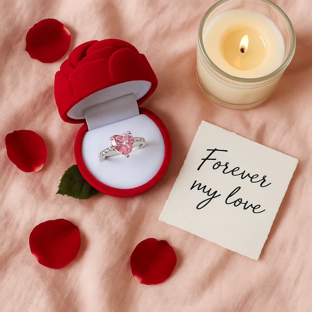 REGALO PERFECTO! SET DE ANILLO DE PROMESA DARLING + EMPAQUE DE ROSA