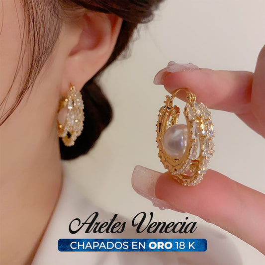 ¡JOYERÍA EUROPEA! ARETES EN BAÑO DE ORO VENECIA