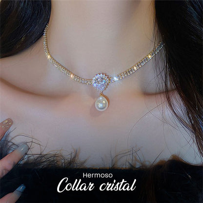 JOYERIA EUROPEA! COLLAR DE CRISTALES CON PERLA