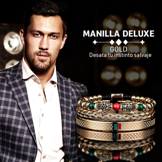 EXCLUSIVO! SET X 3 MANILLAS DELUXE GOLD ACERO ITALIANO