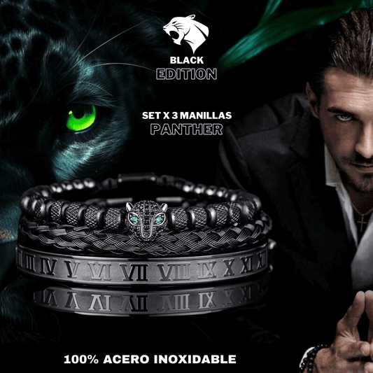 JOYERIA ITALIANA! SET DE 3 MANILLAS PANTHER BLACK EDITION©️